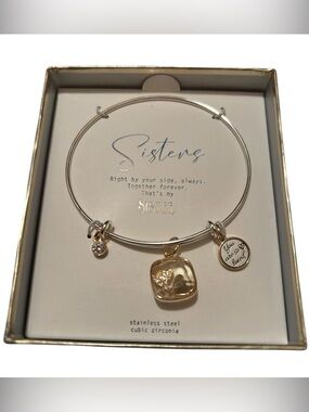 Target | SISTERS Silver & Gold Charmed Thin Bangle Bracelet | Diamond Hearts NWT